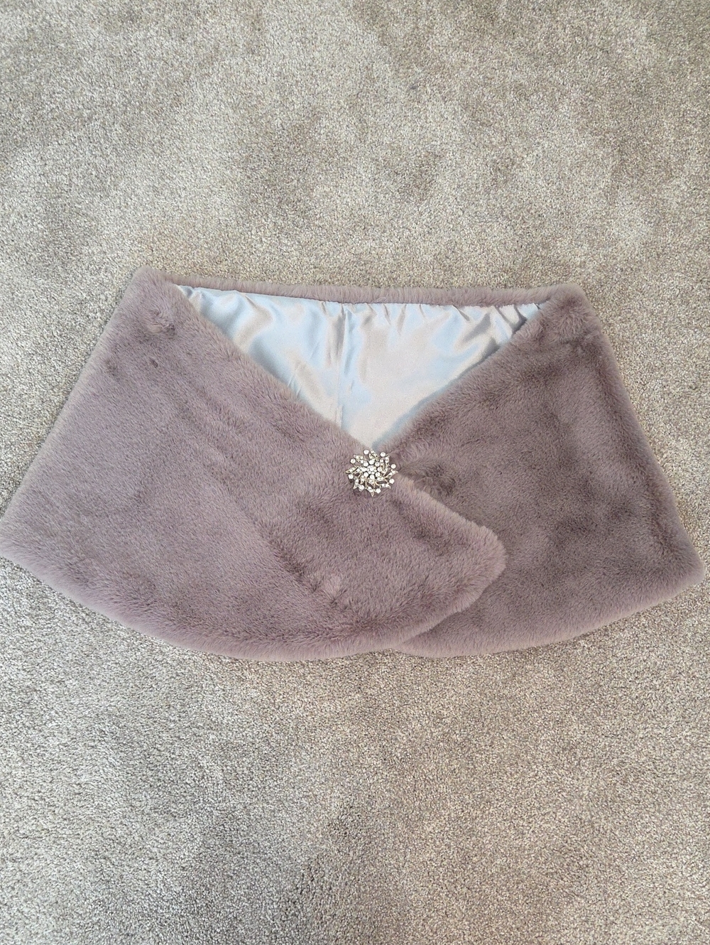 Plush Faux Fur Wrap with Brooch